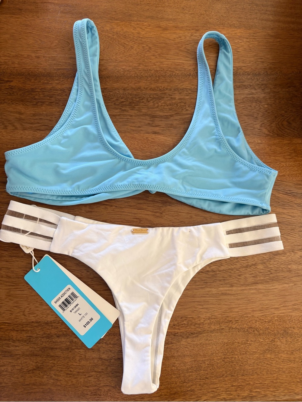 Women's Two-Piece Swim Set - Light Blue Top & White Bottom
